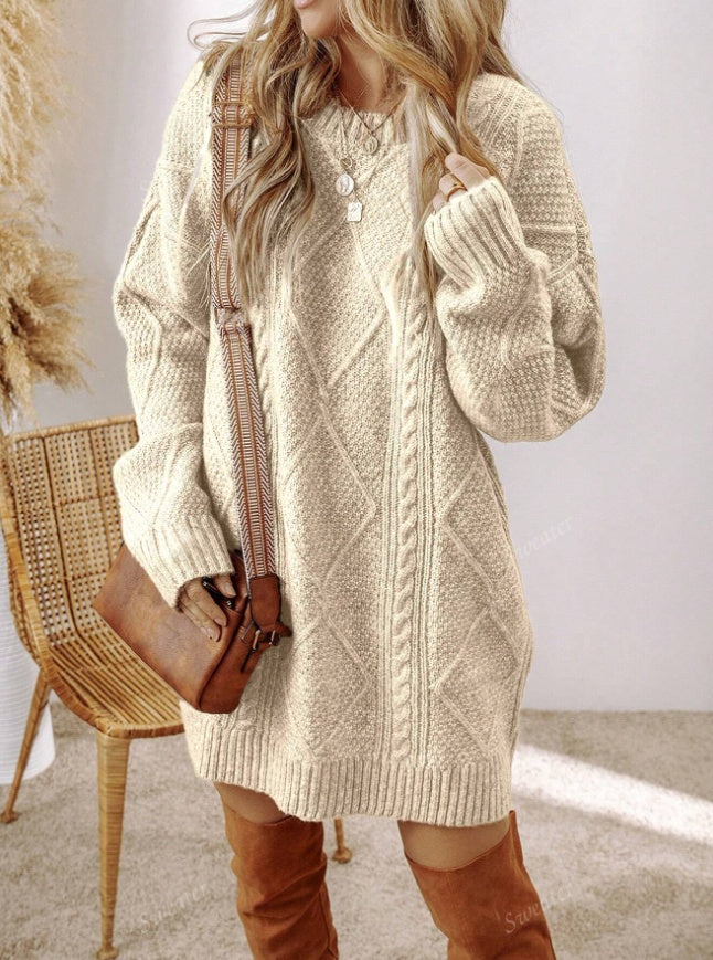 Asvivid 2025 Fall Clothes For
Women Cable Knit Dresses Drop Shoulder
Casual Loose Fit Long Sleeve Sweater Dress for Autumn/Winter - Womenswear