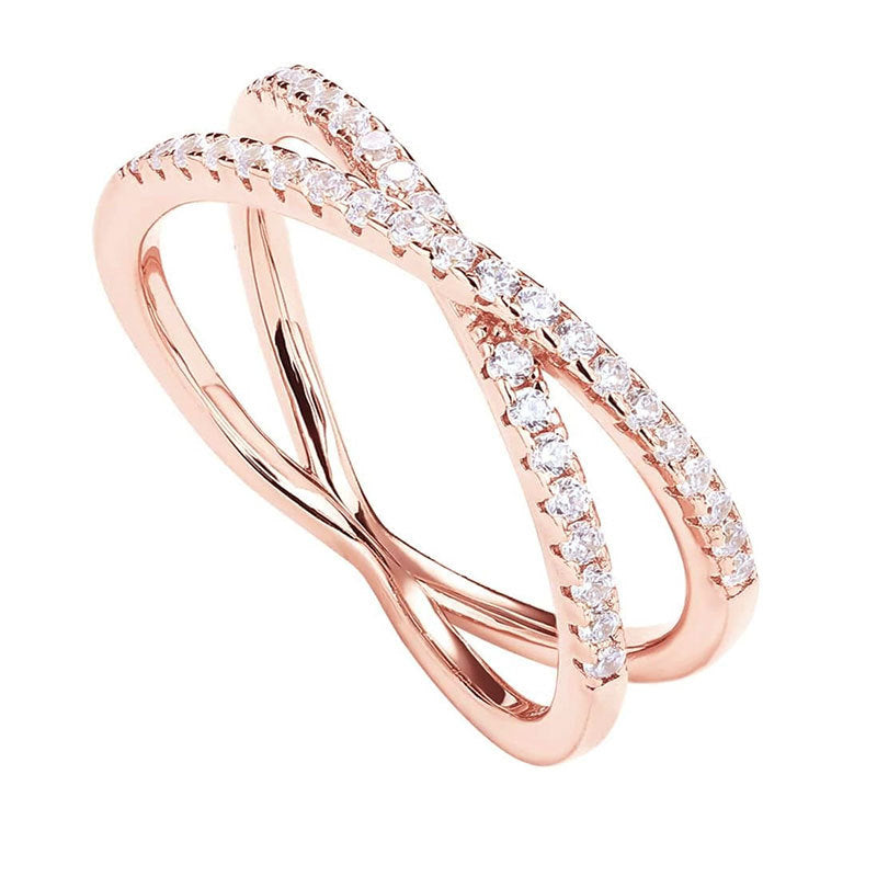 14K Gold Plated Women's X Ring Simulated Diamond CZ Criss Cross Ring