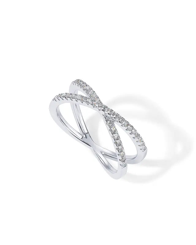 14K Gold Plated Women's X Ring Simulated Diamond CZ Criss Cross Ring